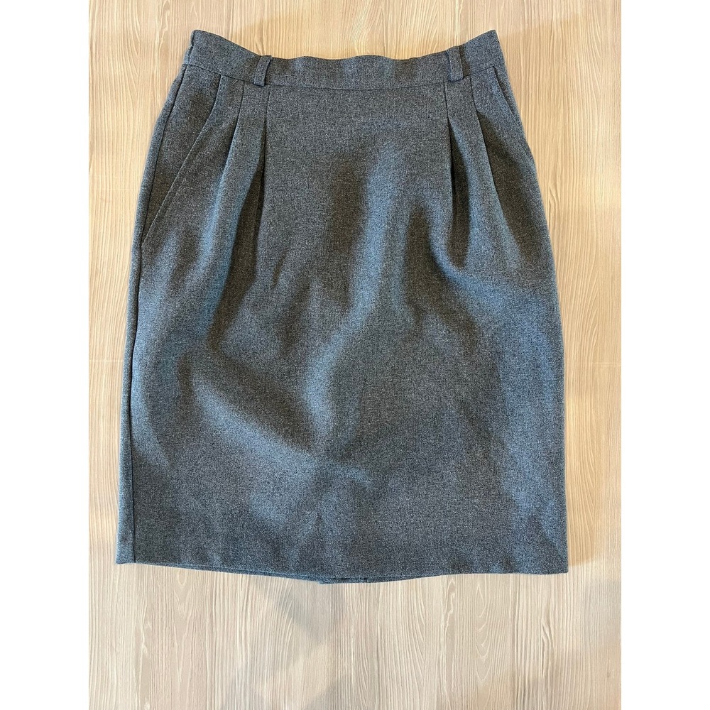 Vintage JR Bentley Gray Pleated Pencil Skirt High Waist Pockets Size 6
